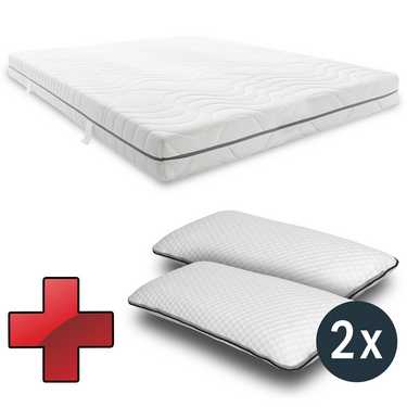 Matelas viscoélastique 7 zones Sleezzz Smart 180 x 200 cm, hauteur 18 cm, degré de fermeté H3 avec mousse à mémoire de forme Air + 2 x oreillers Sleezzz® Smart réglables en hauteur