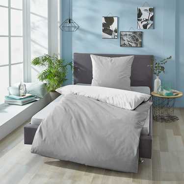 Lot de 2 draps réversibles CloudComfort Basic gris clair/blanc 155 x 220 + 80 x 80 cm