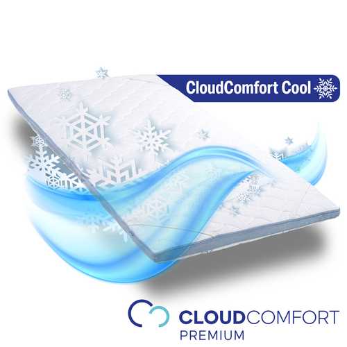 Surmatelas en mousse froide CloudComfort Cool 180 x 200 cm H2/H3, hauteur 7 cm, degré de fermeté H2/H3, surmatelas 7 zones avec face été et hiver