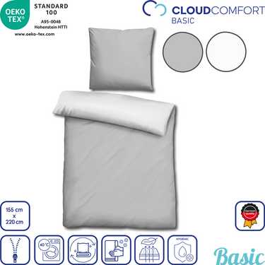 CloudComfort Basic linge de lit réversible gris clair/blanc 155 x 220 + 80 x 80 cm