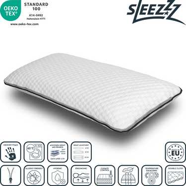 2 x Sleezzz Smart oreiller réglable en hauteur et en fermeté 33 x 75 cm