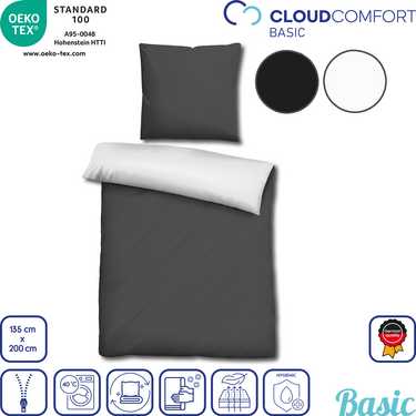 CloudComfort Basic literie réversible noir/blanc 135 x 200 + 80 x 80 cm