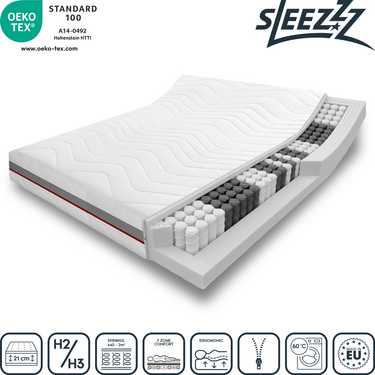 Matelas orthopédique à ressorts ensachés 7 zones Sleezzz Premium 120 x 200 cm, hauteur 23 cm, degré de fermeté H2/H3