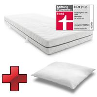 Matelas viscoélastique 7 zones Sleezzz Smart 90 x 200 cm, hauteur 18 cm, degré de fermeté H3 avec mousse à mémoire de forme Air + oreiller en microfibre CloudComfort Basic 80 x 80 cm