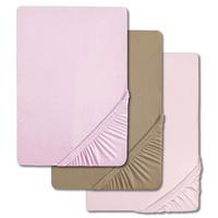 Lot économique 3 couleurs Castell drap-housse jersey rose/lilas/taupe 90 x 190 - 100 x 200 cm (4 pièces)