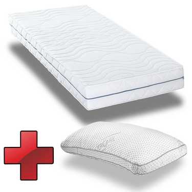 Matelas orthopédique en mousse froide Supportho Premium 80 x 200 cm, hauteur 18 cm, degré de fermeté H2/H3 + oreiller Supportho viscoélastique confort 40 x 80 cm