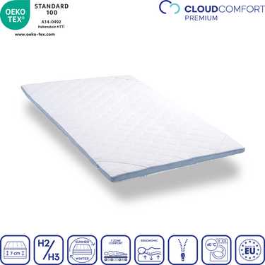 Surmatelas en mousse froide CloudComfort Cool 120 x 200 cm H2/H3, hauteur 7 cm, degré de fermeté H2/H3, surmatelas 7 zones avec face été et hiver