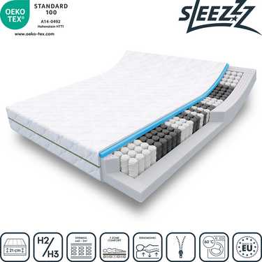 Matelas à ressorts ensachés 7 zones Sleezzz Smart 160 x 200 cm, hauteur 21 cm, degré de fermeté H2/H3