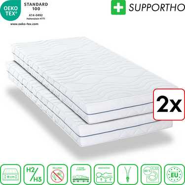 Lot de deux matelas ergonomiques 90x200 cm 7 zones Supportho Premium, hauteur 18 cm, degré de fermeté H2/H3, Twin-Set