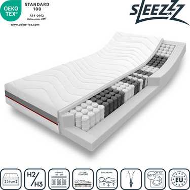 Matelas orthopédique à ressorts ensachés 7 zones Sleezzz Premium 90 x 200 cm, hauteur 23 cm, degré de fermeté H2/H3