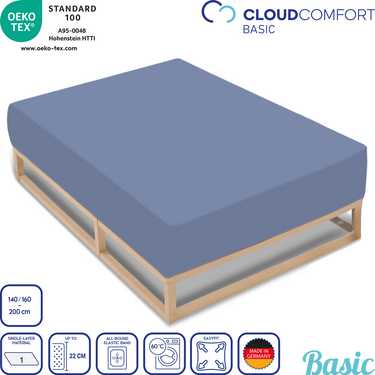 Lot de 2 draps-housses CloudComfort Basic jersey stretch bleu 140 x 190 - 160 x 200 cm (2 pièces)