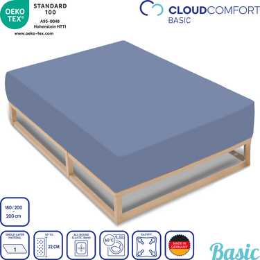 Lot de 2 draps-housses CloudComfort Basic jersey stretch bleu 180 x 190 - 200 x 200 cm (2 pièces)