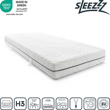 Matelas viscoélastique 7 zones Sleezzz Smart 90 x 190 cm, hauteur 18 cm, degré de fermeté H3 avec mousse à mémoire de forme Air