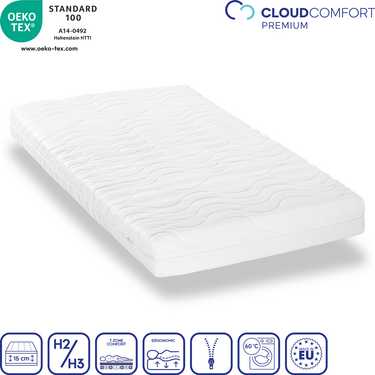 Matelas Premium 7 zones 120x200 cm CloudComfort, hauteur 15 cm, degré de fermeté H2/H3