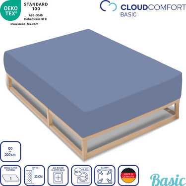 CloudComfort Basic drap-housse jersey stretch bleu 120 x 200 cm