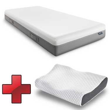 Matelas viscoélastique Sleezzz Premium 90 x 200 cm, hauteur 20 cm, degré de fermeté H2/H3, avec poignées réversibles + oreiller gel Sleezzz® Premium