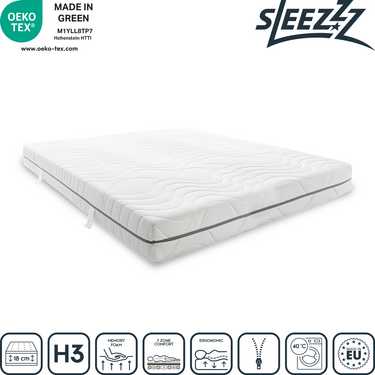 Matelas viscoélastique 7 zones Sleezzz Smart 140 x 200 cm, hauteur 18 cm, degré de fermeté H3 avec mousse à mémoire de forme Air + oreiller gel Sleezzz® Premium gratuit