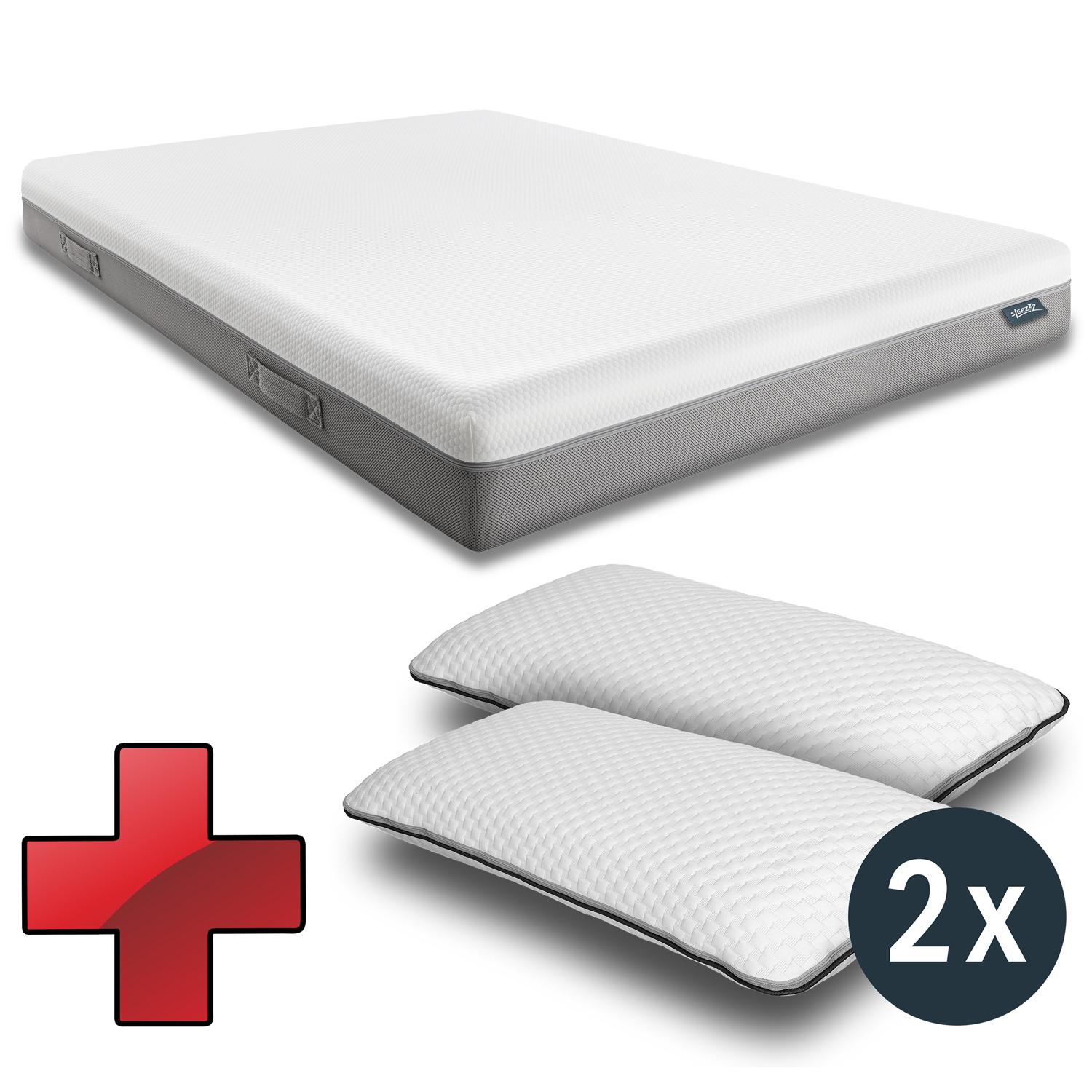 Matelas Sleezzz® Premium 180x200 cm + 2 oreillers Sleezzz® Smart réglables en hauteur