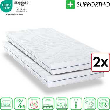 Lot de deux matelas ergonomiques 100x200 cm 7 zones Supportho Premium, hauteur 18 cm, degré de fermeté H2/H3 Twin