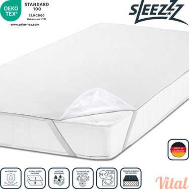 Sleezzz Vital Protège-matelas imperméable en molleton Fixspann 100 x 200 cm, protège-matelas 100% coton en blanc