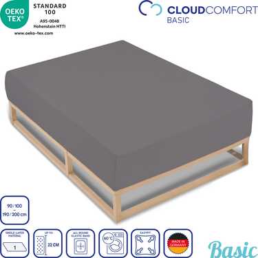 CloudComfort Basic drap-housse jersey-stretch gris foncé 90 x 190 - 100 x 200 cm