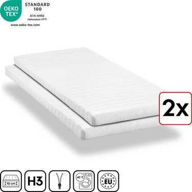 Matelas mousse confort K10 100 x 200 cm, hauteur 10 cm, degré de fermeté H3, Twin-Set