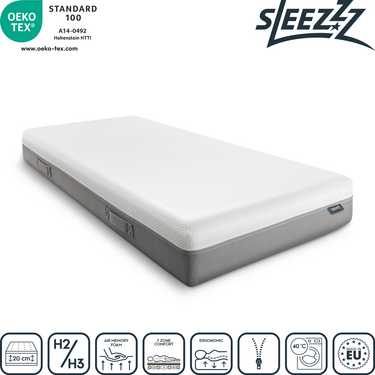 Matelas viscoélastique Sleezzz Premium 80 x 200 cm, hauteur 20 cm, degré de fermeté H2/H3, avec poignées réversibles