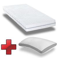 Matelas orthopédique en mousse froide Supportho Premium 100 x 200 cm, hauteur 18 cm, degré de fermeté H2/H3 + Oreiller confort Supportho effet gel 40 x 80 cm