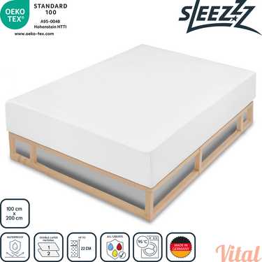 Sleezzz Vital Drap-housse en molleton imperméable avec traitement antibactérien argenté 100 x 200 cm