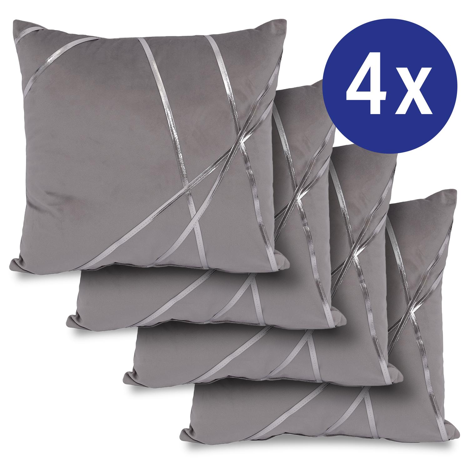 Set de 4 coussins décoratifs argent lunaire 45 x 45 cm