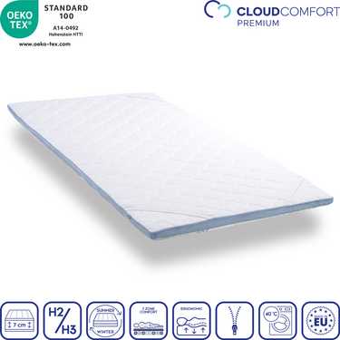 Surmatelas en mousse froide CloudComfort Cool 100 x 200 cm H2/H3, hauteur 7 cm, degré de fermeté H2/H3, surmatelas 7 zones avec face été et face hiver