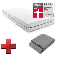 Matelas viscoélastique 7 zones Sleezzz Smart 90 x 200 cm, hauteur 18 cm, degré de fermeté H3 avec mousse à mémoire de forme Air + couverture douillette Sleezzz® Smart anthracite 140 x 200 cm