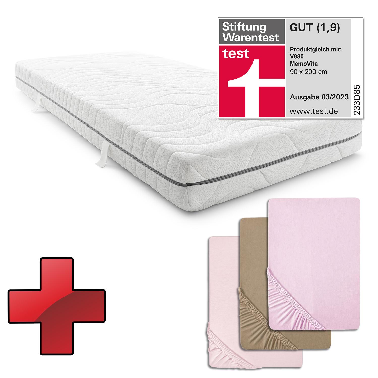 Sleezzz® Smart Matelas 90x200 cm + pack économique 3 couleurs Castell Drap-housse 90 x 190 - 100 x 200 cm