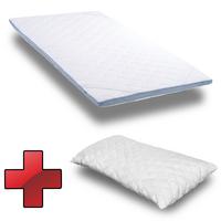 Surmatelas en mousse froide CloudComfort Cool 90 x 200 cm H2/H3, hauteur 7 cm, degré de fermeté H2/H3, surmatelas 7 zones avec face été et face hiver + oreiller CloudComfort Basic en flocons de gel 40 x 80 cm