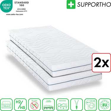 Lot de deux matelas ergonomiques 80x200 cm 7 zones Supportho Premium, hauteur 18 cm, degré de fermeté H2/H3 Twin